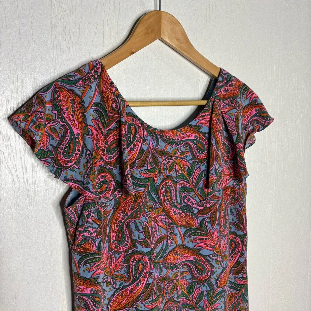 J.Crew paisley silk ruffle sleeve shift dress size 4 petite